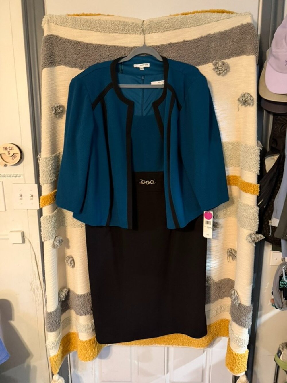 Studio One New York Teal Black 2-Piece Sheath Dress & Jacket Set Size 18W NWT
